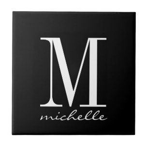 Elegant Black and White Monogram Name Custom Tegeltje