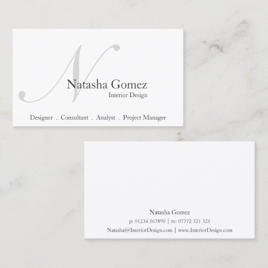 Elegant Black and White Monogram Visitekaartje (Voorkant / Achterkant)