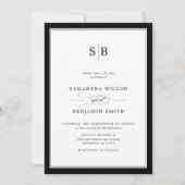 Elegant Black and White Monogram Weddenschap Kaart (Voorkant)