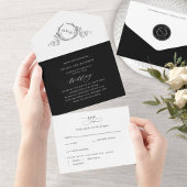 Elegant Black and White Monogram Weddenschap met R All In One Uitnodiging