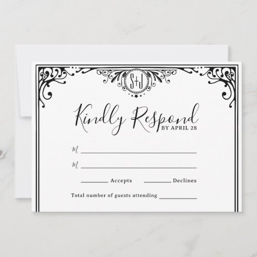 Elegant Black and White Monogram Wedding (Voorkant)