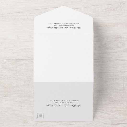 Elegant Black and White Monogram Wedding All In One Uitnodiging (Buitenkant)