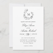 Elegant Black and White Monogram Wedding Invitatio Kaart (Voorkant)
