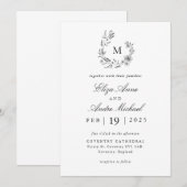 Elegant Black and White Monogram Wedding Invitatio Kaart (Voorkant / Achterkant)
