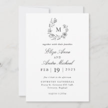 Elegant Black and White Monogram Wedding Invitatio