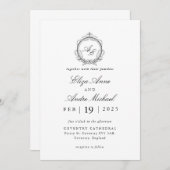 Elegant Black and White Monogram Wedding Invitatio Kaart (Voorkant / Achterkant)