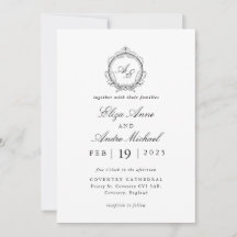 Elegant Black and White Monogram Wedding Invitatio