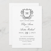 Elegant Black and White Monogram Wedding Invitatio Kaart (Voorkant / Achterkant)