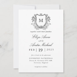 Elegant Black and White Monogram Wedding Invitatio Kaart