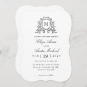 Elegant Black and White Monogram Wedding Invitatio Kaart (Voorkant / Achterkant)