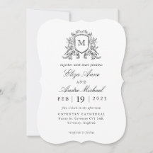 Elegant Black and White Monogram Wedding Invitatio
