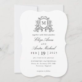 Elegant Black and White Monogram Wedding Invitatio Kaart