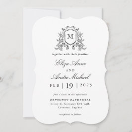 Elegant Black and White Monogram Wedding Kaart