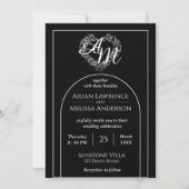 Elegant Black and White Monogram Wedding Kaart (Voorkant)