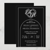Elegant Black and White Monogram Wedding Kaart (Voorkant / Achterkant)