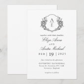 Elegant Black and White Monogram Wedding Kaart (Voorkant / Achterkant)