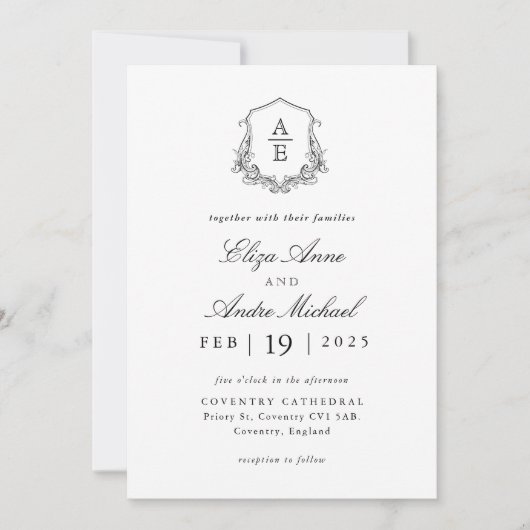 Elegant Black and White Monogram Wedding Kaart (Voorkant)