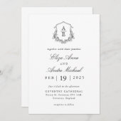 Elegant Black and White Monogram Wedding Kaart (Voorkant / Achterkant)