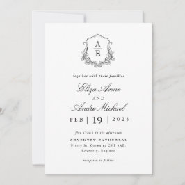 Elegant Black and White Monogram Wedding Kaart
