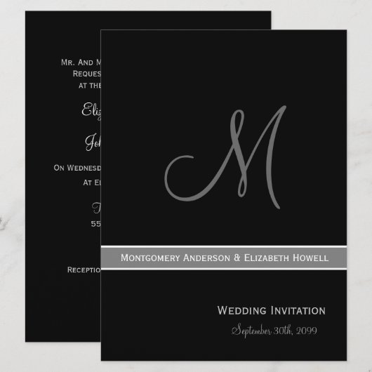 Elegant Black and White Monogram Wedding Kaart (Voorkant / Achterkant)