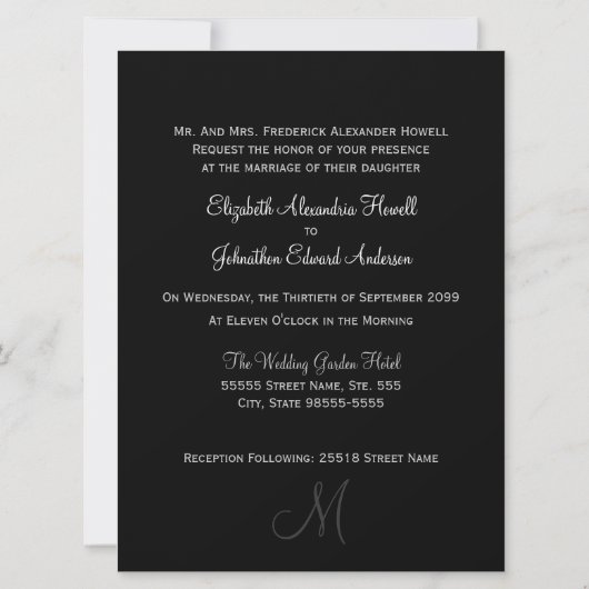 Elegant Black and White Monogram Wedding Kaart (Achterkant)