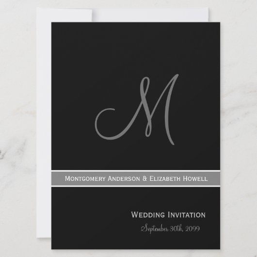 Elegant Black and White Monogram Wedding Kaart (Voorkant)