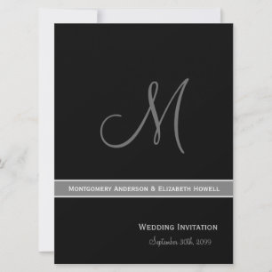 Elegant Black and White Monogram Wedding Kaart