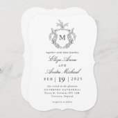 Elegant Black and White Monogram Wedding Kaart (Voorkant / Achterkant)