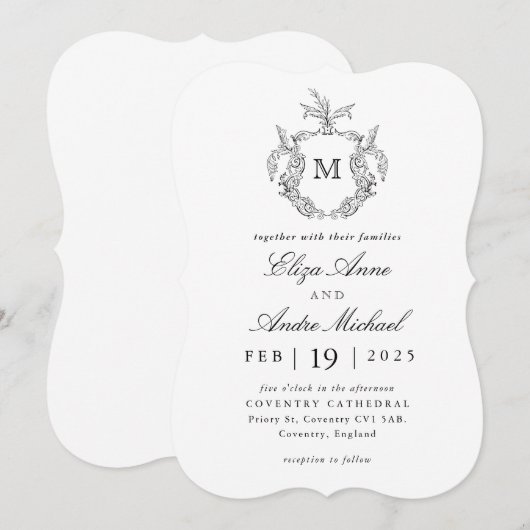 Elegant Black and White Monogram Wedding Kaart (Voorkant / Achterkant)