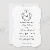 Elegant Black and White Monogram Wedding Kaart (Voorkant)