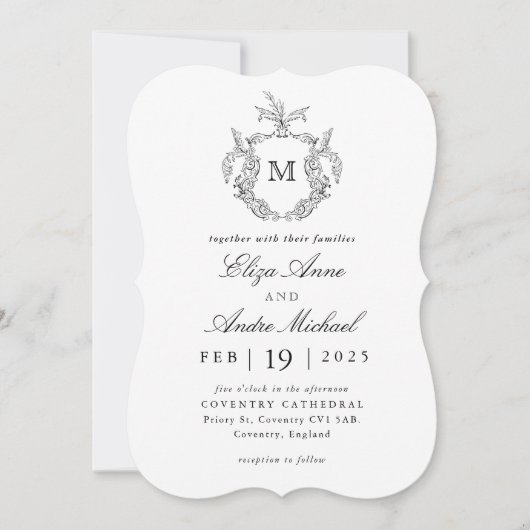 Elegant Black and White Monogram Wedding Kaart (Voorkant)