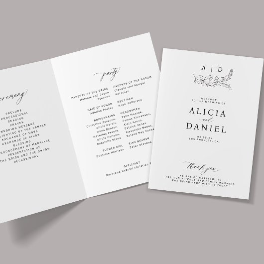 Elegant black and white monogram wedding  programma