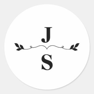 Elegant Black and White Monogram Wedding Ronde Sticker