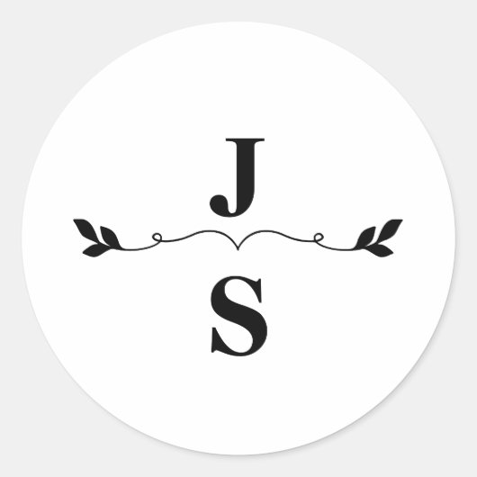 Elegant Black and White Monogram Wedding Ronde Sticker (Voorkant)