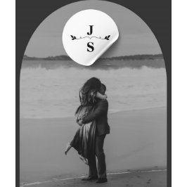 Elegant Black and White Monogram Wedding Ronde Sticker
