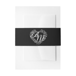 Elegant Black and White Monogram Wedding Uitnodigingen Wikkel