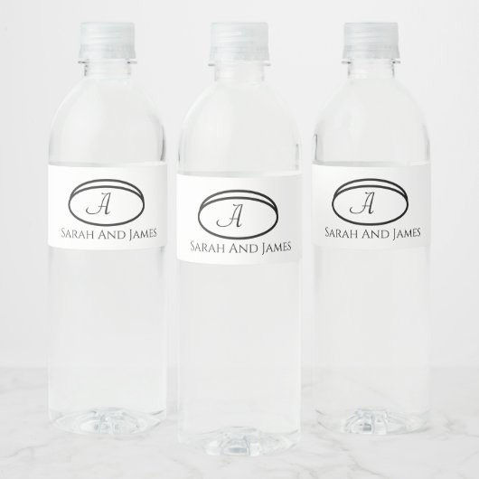 Elegant Black and White Monogram Wedding Waterfles Etiket (Flessen)