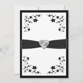 Elegant Black and White Monogrammed Invitation Kaart