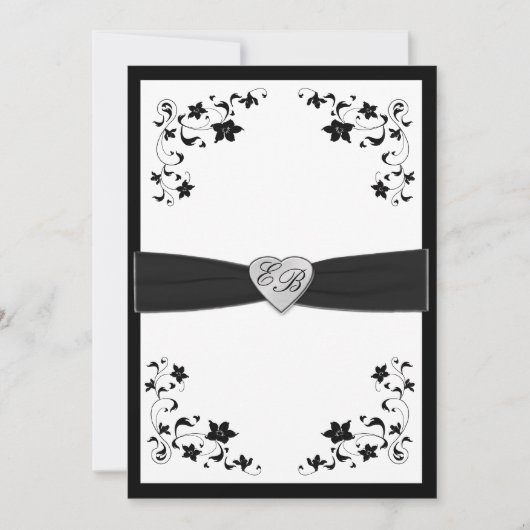 Elegant Black and White Monogrammed Invitation Kaart (Voorkant)