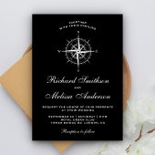 Elegant Black and White Nautical Compass Wedding Kaart