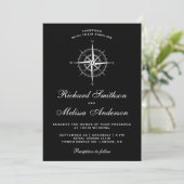 Elegant Black and White Nautical Compass Wedding Kaart (Staand voorkant)