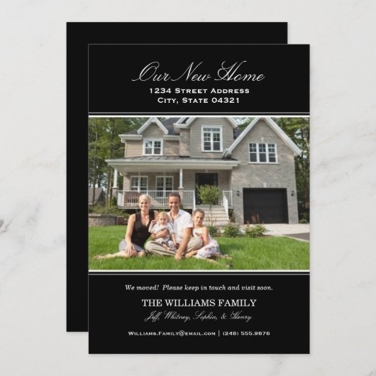 Elegant Black and White Our New Home Photo Movemen Aankondiging (Voorkant / Achterkant)