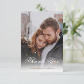 Elegant Black and White Overlay Script Weddenschap Bedankkaart (Staand voorkant)