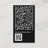 Elegant Black and White Paisley Pattern QR Code Visitekaartje (Achterkant)