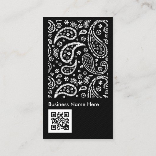 Elegant Black and White Paisley Pattern QR Code Visitekaartje (Achterkant)