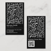 Elegant Black and White Paisley Pattern QR Code Visitekaartje (Voorkant / Achterkant)