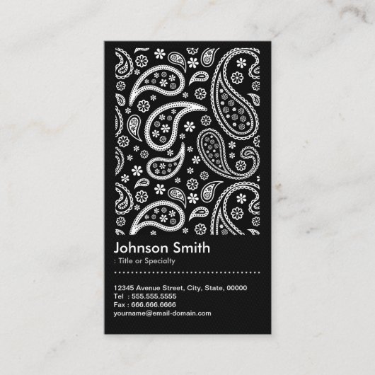 Elegant Black and White Paisley Pattern QR Code Visitekaartje (Voorkant)