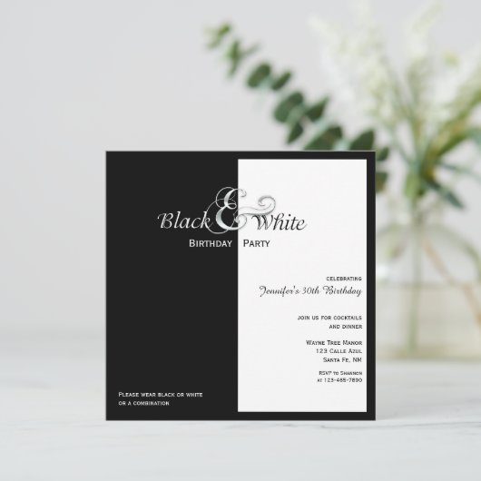 Elegant Black and White Party Kaart (Staand voorkant)