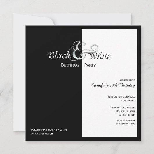 Elegant Black and White Party Kaart (Voorkant)