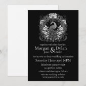 Elegant Black and White Peacock Floral Wedding Kaart (Voorkant / Achterkant)